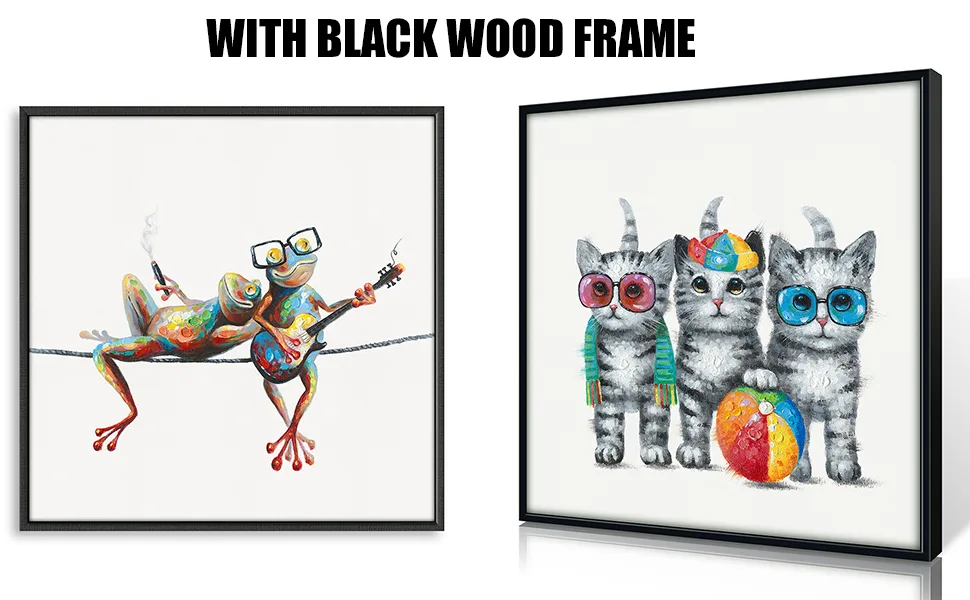 Yidepot Canvas Art Picture Cat Framed 30 x 30 cm 30x30CM Cats - frame banner