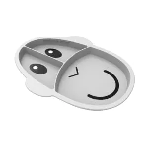 Matchstick Monkey Anti-Slip Monkey 3-Section Plate Antimicrobial 100 Percent Silicone 100 Percent BPA Free 12 Months Old+ Grey 3-Section Monkey Plate Grey 3-Section Plate - GYSP2
