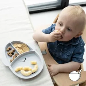 Matchstick Monkey Anti-Slip Monkey 3-Section Plate Antimicrobial 100 Percent Silicone 100 Percent BPA Free 12 Months Old+ Grey 3-Section Monkey Plate Grey 3-Section Plate - GYSP3