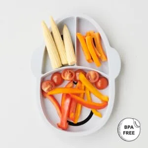 Matchstick Monkey Anti-Slip Monkey 3-Section Plate Antimicrobial 100 Percent Silicone 100 Percent BPA Free 12 Months Old+ Grey 3-Section Monkey Plate Grey 3-Section Plate - GYSP4