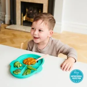 Matchstick Monkey Baby Weaning Monkey Section Plate 3 Split Section Antimicrobial Protection Anti Slip Durable Silicone BPA Free 12 Months Old and Plus Green 3-Section Monkey Plate Green 3-section Plate - GSP5