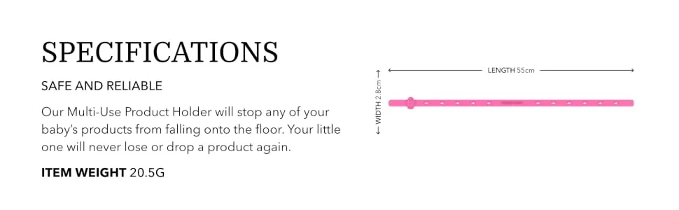 Matchstick Monkey Antimicrobial Silicone Multi-Use Product Holder Strap for Teether Bottle and more in Stroller Car and Highchair 3 Months Old+ 55 cm Pink 1 Multi-Use Product Holder Pink - Matchstick Monkey Multi-Use Product Holder