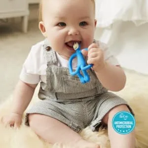 Matchstick Monkey Antimicrobial Silicone Teether & Gel Applicator Easy To Grip BPA Free 3 Months Old+ 11 cm Blue Monkey Blue Monkey 3 Months Old+ 1 Monkey Teether - MTB5