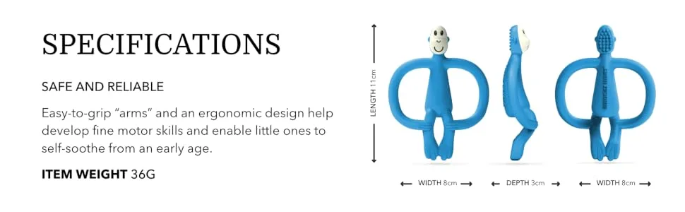 Matchstick Monkey Antimicrobial Silicone Teether & Gel Applicator Easy To Grip BPA Free 3 Months Old+ 11 cm Blue Monkey Blue Monkey 3 Months Old+ 1 Monkey Teether - MTB6