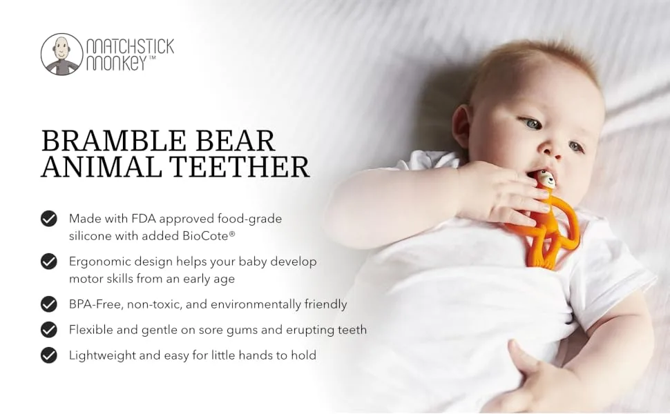 Matchstick Monkey Antimicrobial Silicone Teether & Gel Applicator Easy To Grip BPA Free 3 Months Old+ 11 cm Bramble Bear Bramble Bear 3 Months Old+ 1 Animal Teether - product information 1
