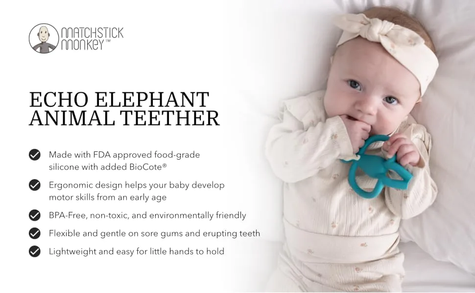 Matchstick Monkey Antimicrobial Silicone Teether & Gel Applicator Easy To Grip BPA Free 3 Months Old+ 11 cm Echo Elephant Echo Elephant 3 Months Old+ 1 Animal Teether - product information 1