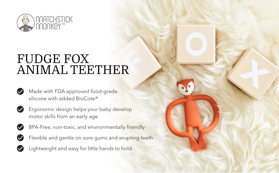 Matchstick Monkey Antimicrobial Silicone Teether & Gel Applicator Easy To Grip BPA Free 3 Months Old+ 11 cm Fudge Fox Fudge Fox 3 Months Old+ 1 Animal Teether - product information 1