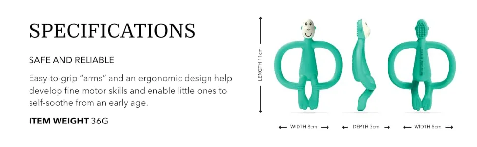 Matchstick Monkey Antimicrobial Silicone Teether & Gel Applicator Easy To Grip BPA Free 3 Months Old+ 11 cm Green Monkey Green Monkey 3 Months Old+ 1 Monkey Teether - MTG6