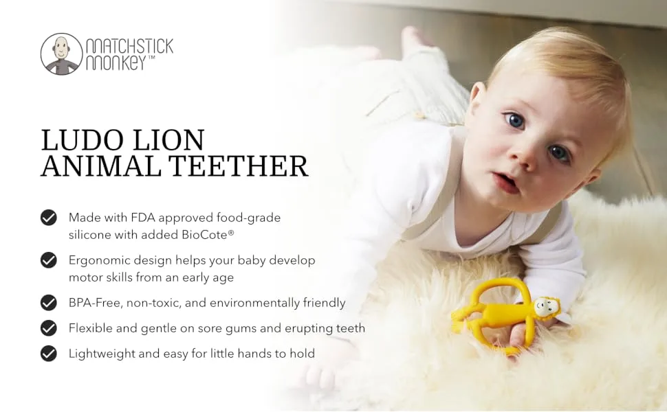Matchstick Monkey Antimicrobial Silicone Teether & Gel Applicator Easy To Grip BPA Free 3 Months Old+ 11 cm Ludo Lion Ludo Lion 3 Months Old+ 1 Animal Teether - product information 1