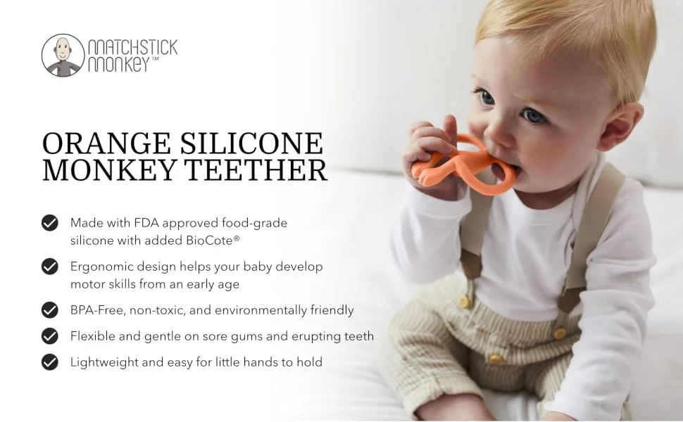 Matchstick Monkey Antimicrobial Silicone Teether & Gel Applicator Easy To Grip BPA Free 3 Months Old+ 11 cm Orange Monkey Orange Monkey 3 Months Old+ 1 Monkey Teether - product information 1
