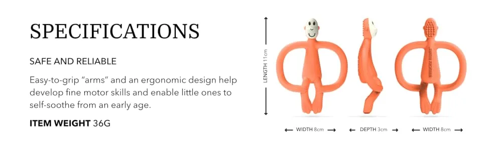 Matchstick Monkey Antimicrobial Silicone Teether & Gel Applicator Easy To Grip BPA Free 3 Months Old+ 11 cm Orange Monkey Orange Monkey 3 Months Old+ 1 Monkey Teether - MTO6