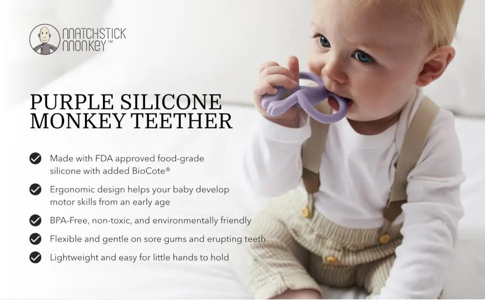 Matchstick Monkey Antimicrobial Silicone Teether & Gel Applicator Easy To Grip BPA Free 3 Months Old+ 11 cm Purple Monkey Purple Monkey 3 Months Old+ 1 Monkey Teether - product information 1