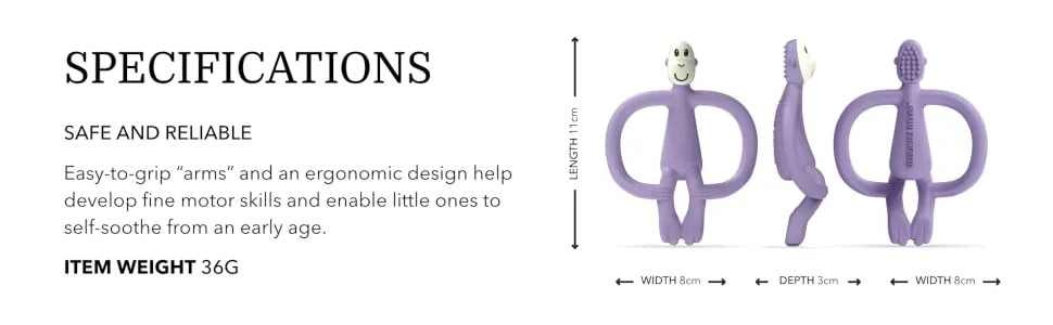 Matchstick Monkey Antimicrobial Silicone Teether & Gel Applicator Easy To Grip BPA Free 3 Months Old+ 11 cm Purple Monkey Purple Monkey 3 Months Old+ 1 Monkey Teether - MTP5