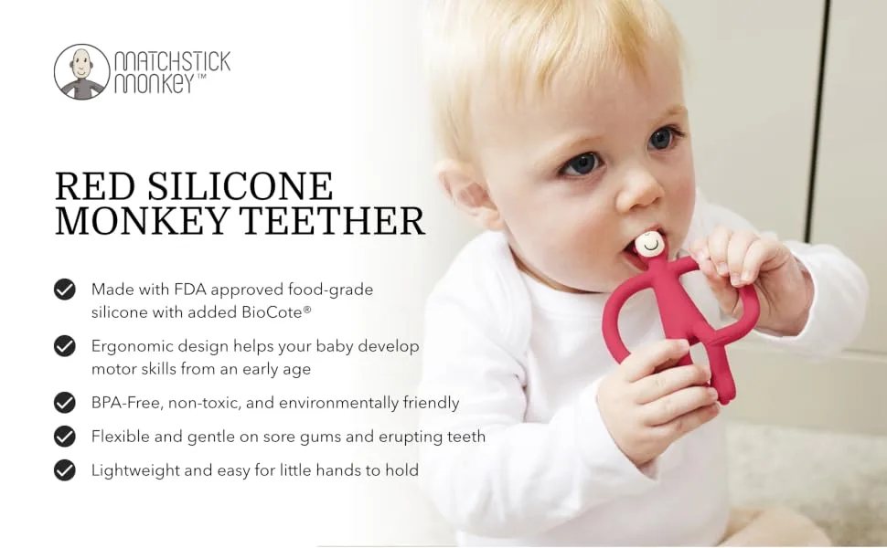 Matchstick Monkey Antimicrobial Silicone Teether & Gel Applicator Easy To Grip BPA Free 3 Months Old+ 11 cm Red Monkey Red Monkey 3 Months Old+ 1 Monkey Teether - product information 1