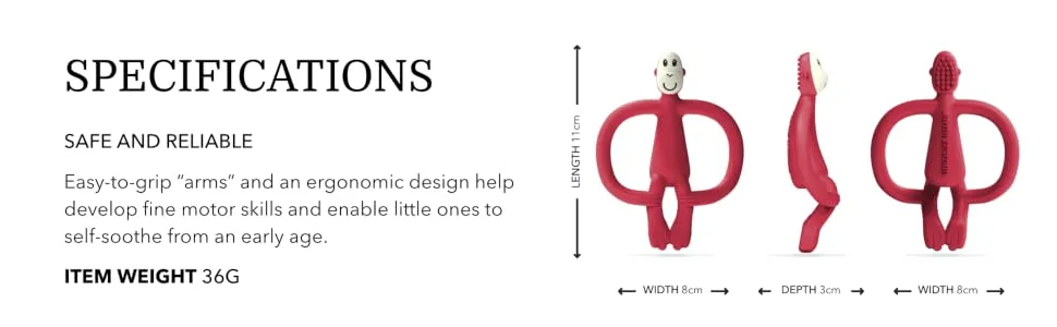 Matchstick Monkey Antimicrobial Silicone Teether & Gel Applicator Easy To Grip BPA Free 3 Months Old+ 11 cm Red Monkey Red Monkey 3 Months Old+ 1 Monkey Teether - MTR6