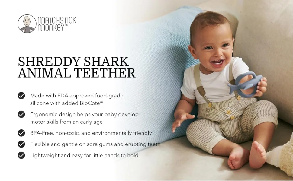 Matchstick Monkey Antimicrobial Silicone Teether & Gel Applicator Easy To Grip BPA Free 3 Months Old+ 11 cm Shreddy Shark Shreddy Shark 3 Months Old+ 1 Animal Teether - product information 1