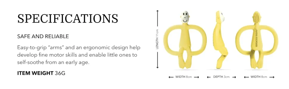 Matchstick Monkey Antimicrobial Silicone Teether & Gel Applicator Easy To Grip BPA Free 3 Months Old+ 11 cm Yellow Monkey Yellow Monkey 3 Months Old+ 1 Monkey Teether - MTY6
