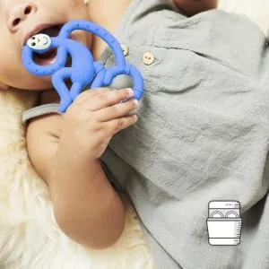 Matchstick Monkey Antimicrobial Silicone Teether Easy To Grip BPA Free 3 Months Old+ 10 cm Blue Mini Monkey Blue Monkey 3 Months Old+ 1 Mini Monkey Teether - BMM3
