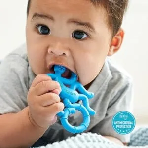 Matchstick Monkey Antimicrobial Silicone Teether Easy To Grip BPA Free 3 Months Old+ 10 cm Blue Mini Monkey Blue Monkey 3 Months Old+ 1 Mini Monkey Teether - BMM5