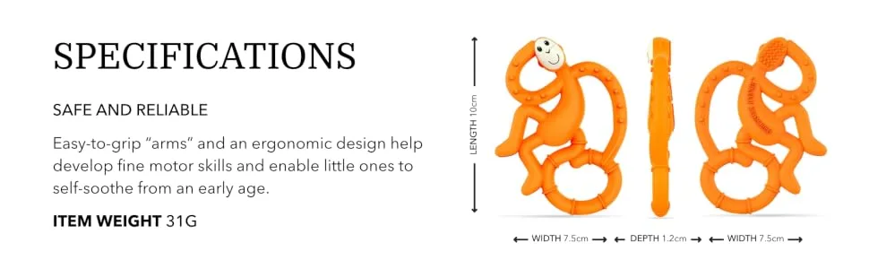 Matchstick Monkey Antimicrobial Silicone Teether Easy To Grip BPA Free 3 Months Old+ 10 cm Orange Mini Monkey Orange Monkey 3 Months Old+ 1 Mini Monkey Teether - MMTO6