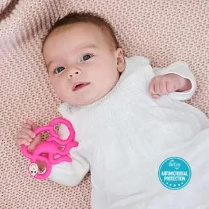 Matchstick Monkey Antimicrobial Silicone Teether Easy To Grip BPA Free 3 Months Old+ 10 cm Pink Mini Monkey Pink Monkey 3 Months Old+ 1 Mini Monkey Teether - MMTP5