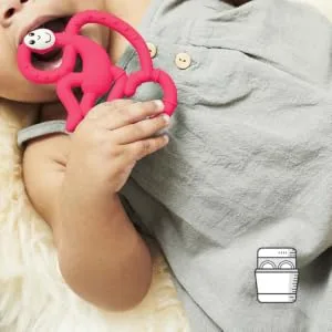 Matchstick Monkey Antimicrobial Silicone Teether Easy To Grip BPA Free 3 Months Old+ 10 cm Rubine Red Mini Monkey Rubine Red Monkey 3 Months Old+ 1 Mini Monkey Teether - MMTR3