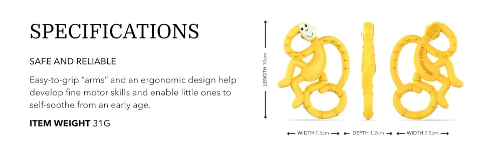 Matchstick Monkey Antimicrobial Silicone Teether Easy To Grip BPA Free 3 Months Old+ 10 cm Yellow Mini Monkey Yellow Monkey 3 Months Old+ 1 Mini Monkey Teether - MMTY6