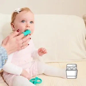 Matchstick Monkey Antimicrobial Teething Starter Set - 1 Flat Face Teether 1 Animal Teether 2 Silicone Finger Toothbrushes 3 Months Old+ Green Monkey Green Monkey Set 3 Months Old+ - TSSG3