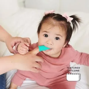 Matchstick Monkey Antimicrobial Teething Starter Set - 1 Flat Face Teether 1 Animal Teether 2 Silicone Finger Toothbrushes 3 Months Old+ Green Monkey Green Monkey Set 3 Months Old+ - TSSG4