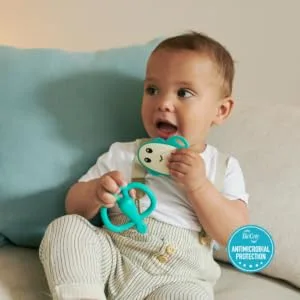 Matchstick Monkey Antimicrobial Teething Starter Set - 1 Flat Face Teether 1 Animal Teether 2 Silicone Finger Toothbrushes 3 Months Old+ Green Monkey Green Monkey Set 3 Months Old+ - TSSG5