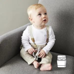 Matchstick Monkey Antimicrobial Teething Starter Set - 1 Flat Face Teether 1 Animal Teether 2 Silicone Finger Toothbrushes 3 Months Old+ Grey Monkey Grey Monkey Set 3 Months Old+ - Teething Starter Set - Cool Grey - 03