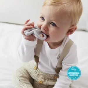 Matchstick Monkey Antimicrobial Teething Starter Set - 1 Flat Face Teether 1 Animal Teether 2 Silicone Finger Toothbrushes 3 Months Old+ Grey Monkey Grey Monkey Set 3 Months Old+ - Teething Starter Set - Cool Grey - 05