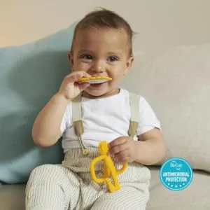 Matchstick Monkey Antimicrobial Teething Starter Set - 1 Flat Face Teether 1 Animal Teether 2 Silicone Finger Toothbrushes 3 Months Old+ Ludo Lion Ludo Lion Set 3 Months Old+ - Teething Starter Set