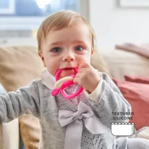 Matchstick Monkey Antimicrobial Teething Starter Set - 1 Flat Face Teether 1 Animal Teether 2 Silicone Finger Toothbrushes 3 Months Old+ Pink Monkey Pink Monkey Set 3 Months Old+ - Textured Silicone