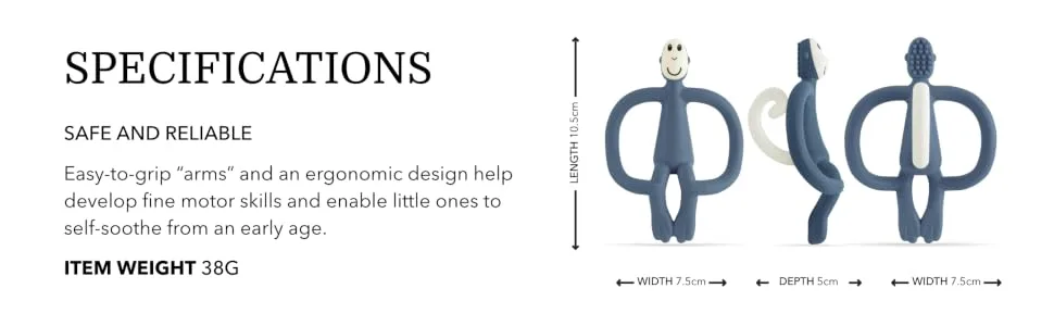 Matchstick Monkey Original Teether & Gel Applicator Silicone Easy To Grip BPA Free 3 Months Old+ 10.5 cm Airforce Blue Monkey Airforce Blue Monkey 3 Months Old+ 1 Original Monkey Teether - OMTAB6