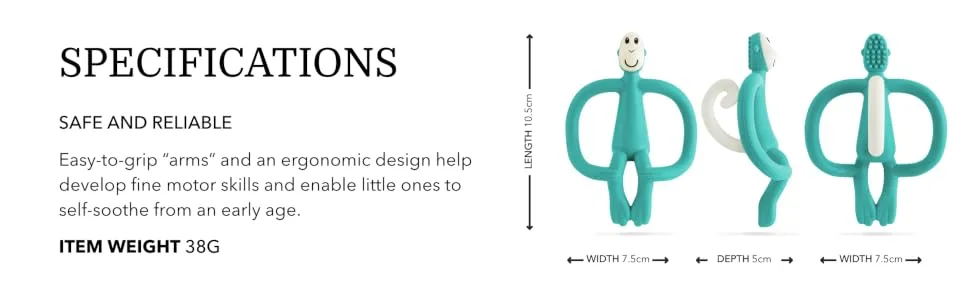 Matchstick Monkey Original Teether & Gel Applicator Silicone Easy To Grip BPA Free 3 Months Old+ 10.5 cm Green Monkey Green Monkey 3 Months Old+ 1 Original Monkey Teether - OMTGN6