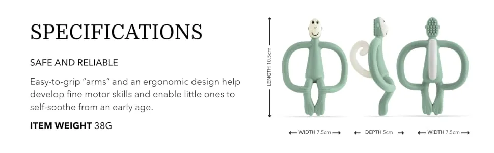 Matchstick Monkey Original Teether & Gel Applicator Silicone Easy To Grip BPA Free 3 Months Old+ 10.5 cm Mint Green Monkey Mint Green Monkey 3 Months Old+ 1 Original Monkey Teether - OMTMG6