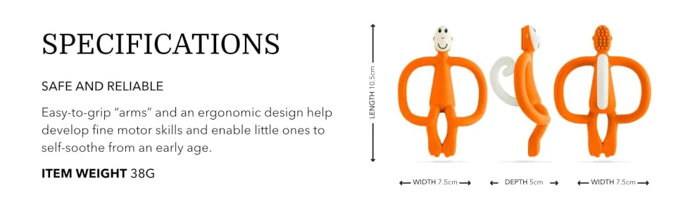 Matchstick Monkey Original Teether & Gel Applicator Silicone Easy To Grip BPA Free 3 Months Old+ 10.5 cm Orange Monkey Orange Monkey 3 Months Old+ 1 Original Monkey Teether - OMTO6