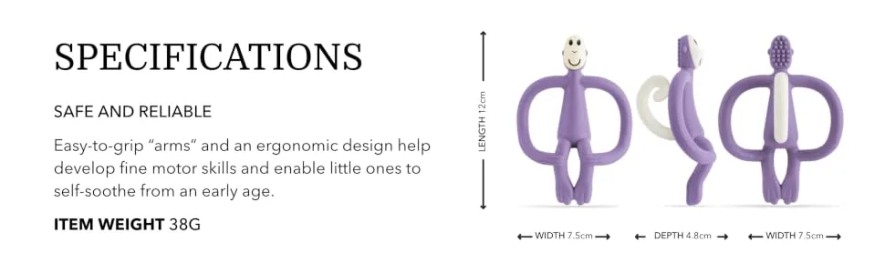Matchstick Monkey Original Teether & Gel Applicator Silicone Easy to Grip BPA Free 3 Months Old+ 10.5 cm Purple Monkey Purple 3 Months Old+ 1 Original Monkey Teether - Original Teether Purple - 06