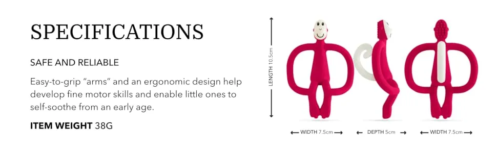 Matchstick Monkey Original Teether & Gel Applicator Silicone Easy To Grip BPA Free 3 Months Old+ 10.5 cm Rubine Red Monkey Rubine Red Monkey 3 Months Old+ 1 Original Monkey Teether - OMTRR6