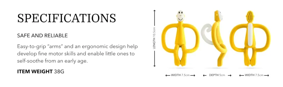 Matchstick Monkey Original Teether & Gel Applicator Silicone Easy To Grip BPA Free 3 Months Old+ 10.5 cm Yellow Monkey Yellow Monkey 3 Months Old+ 1 Original Monkey Teether - OTMY6