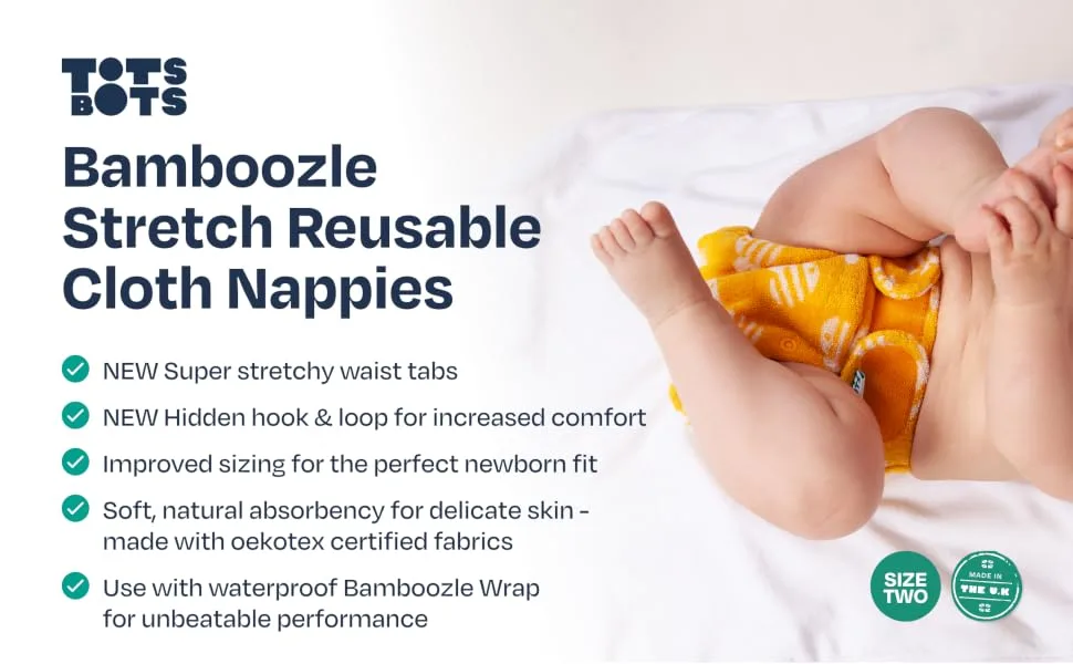 TotsBots Bamboozle Reusable Nappy - Eco-Friendly Reusable Nappies for Babies & Toddlers - Made from Bamboo - Bumble Size 2 (9-35lbs) - BB (1)