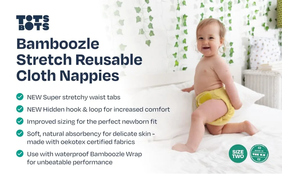 TotsBots Bamboozle Reusable Nappy - Eco-Friendly Reusable Nappies for Babies & Toddlers - Made from Bamboo - Catkin Size 2 (9-35lbs) Catkin One Size - BC (1)