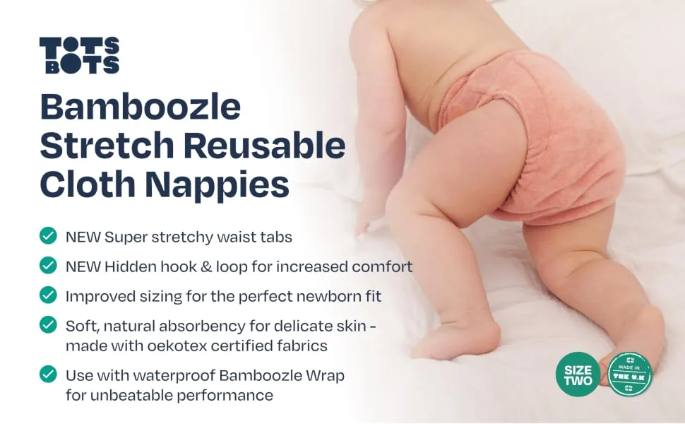 TotsBots Bamboozle Reusable Nappy - Eco-Friendly Reusable Nappies for Babies & Toddlers - Made from Bamboo - Dusk Size 2 (9-35lbs) Dusk One Size - BD (1)