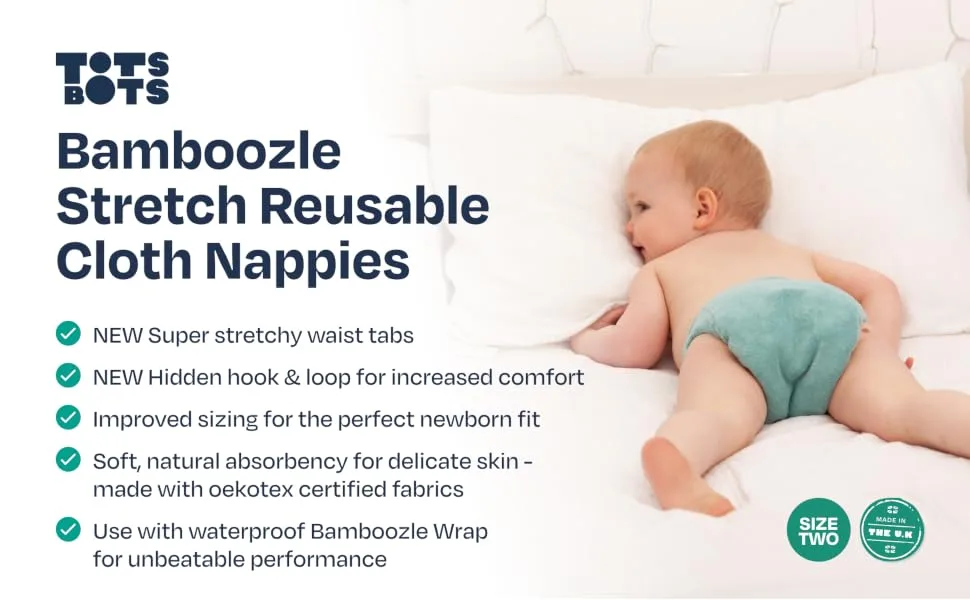 TotsBots Bamboozle Reusable Nappy - Eco-Friendly Reusable Nappies for Babies & Toddlers - Made from Bamboo - Moss Size 2 (9-35lbs) Moss One Size - BM (1)