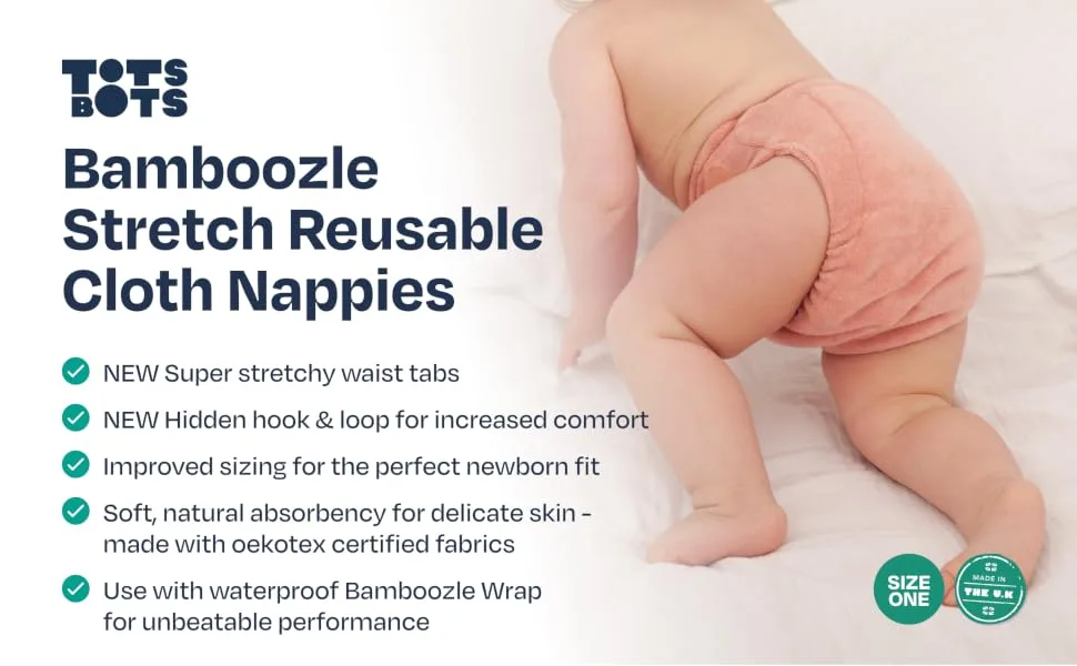TotsBots Bamboozle Reusable Nappy - Eco-Friendly Reusable Nappies for Babies & Toddlers - Made from Bamboo - Nappy Dusk Size 1 (0-15lbs) - Dusk 1