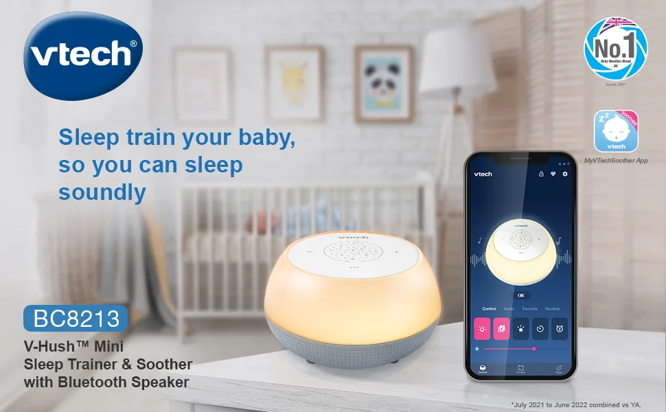 VTech BC8213 V-Hush Junior Sleep Training Soother with 40 Stories/Songs/Sounds & Record Your own Voice. Portable Bluetooth HD Speaker 250+ Multi-Colour Night Light Ceiling Projector - BC8213