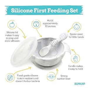 Bumkins Suction Silicone Baby Feeding Set Bowl Lid Spoon BPA-Free First Feeding Baby Led Weaning - Purple - product information 4