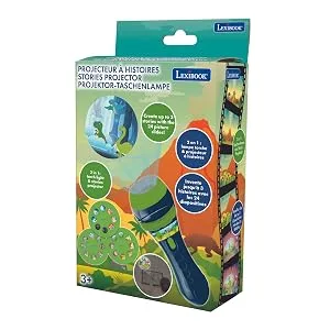 Lexibook LTC050DINO Dinosaur Torch Light and Projector with 3 Discs 24 Images Create Your own Stories Blue/Green Dinosaure - LTC050DINO