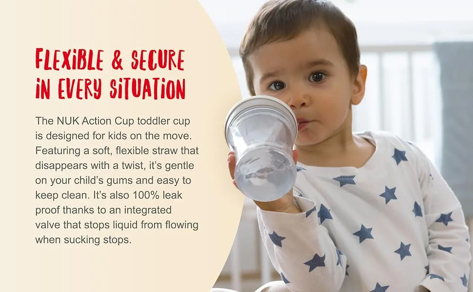 NUK Action Cup Children's Drinking Cup Chameleon Effect 12+ Months Twist Lid with Soft Straw Leak-Proof BPA 230 ml Bird (Pink) Pink Chameleon Effect - sippy cup with straw